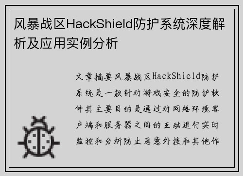 风暴战区HackShield防护系统深度解析及应用实例分析