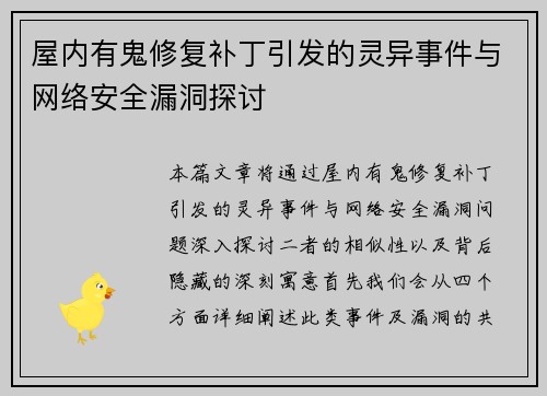 屋内有鬼修复补丁引发的灵异事件与网络安全漏洞探讨